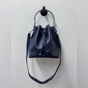 Jimmy Choo Bon Bon Leather Bucket Bag in Navy Blue